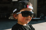 KIDS LAZER FACE SUNGLASSES: LITTLE TROUBLE X HEAT WAVE CHECKERED FLAG